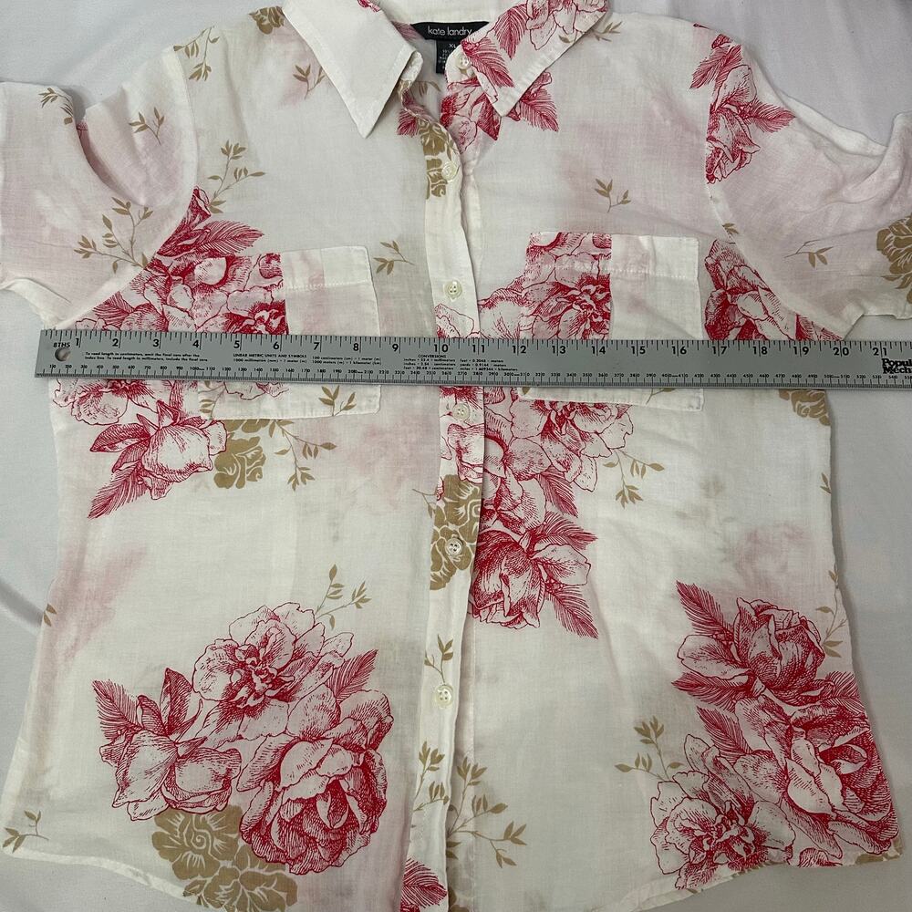 Kate Landry Women's Delicate Sheer Gold Red Floral Button Up‎ Size XL - Picture 5 of 6